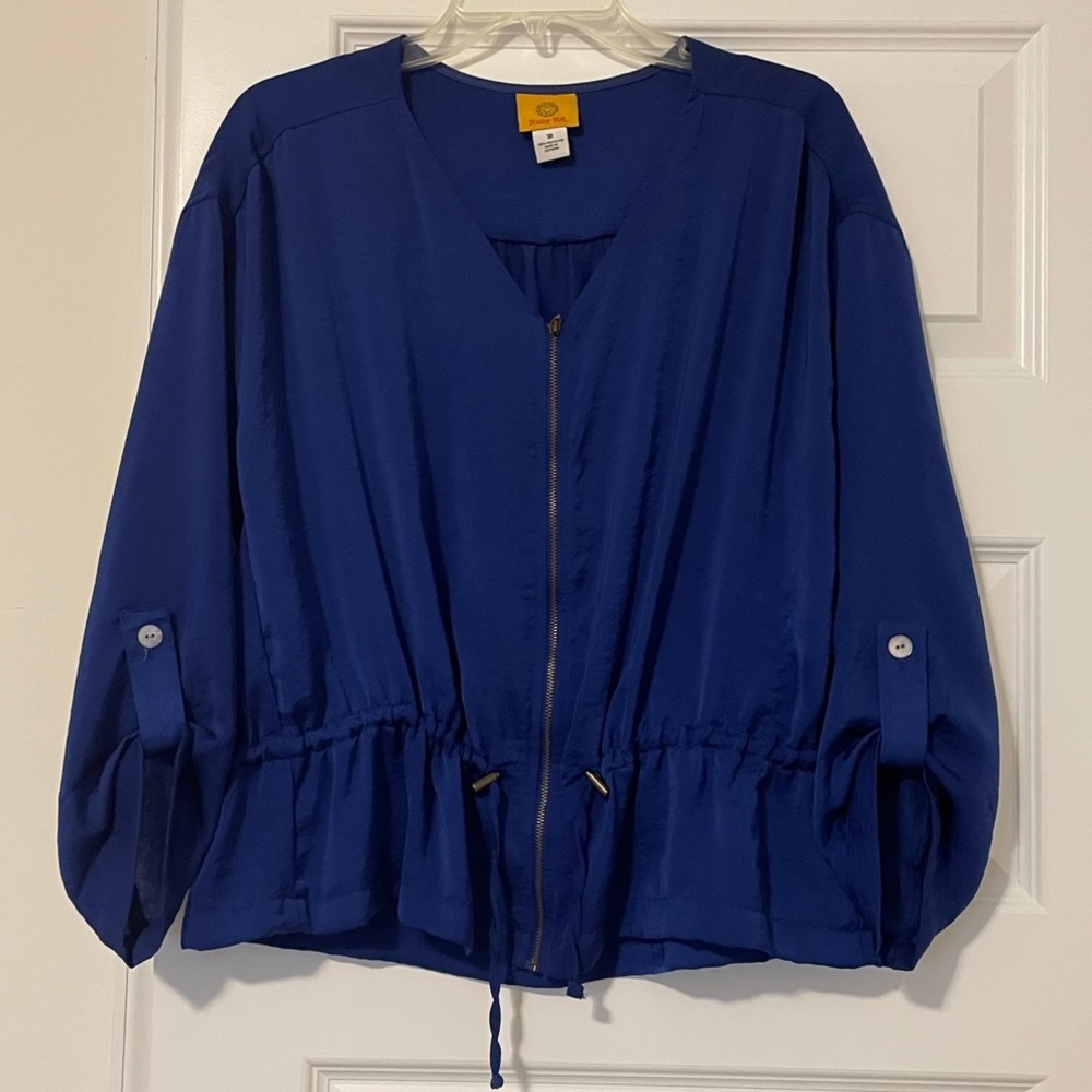 Ruby Rd. Blue Lightweight zip-up jacket with adjustable drawstring pull @ waist - Picture 13 of 15